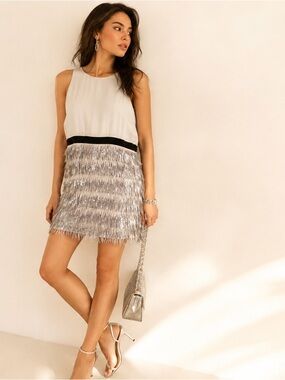 Patrizia Pepe Y2K Fringe Sequin Babydoll Mini Dress Party NWT Sz US 10